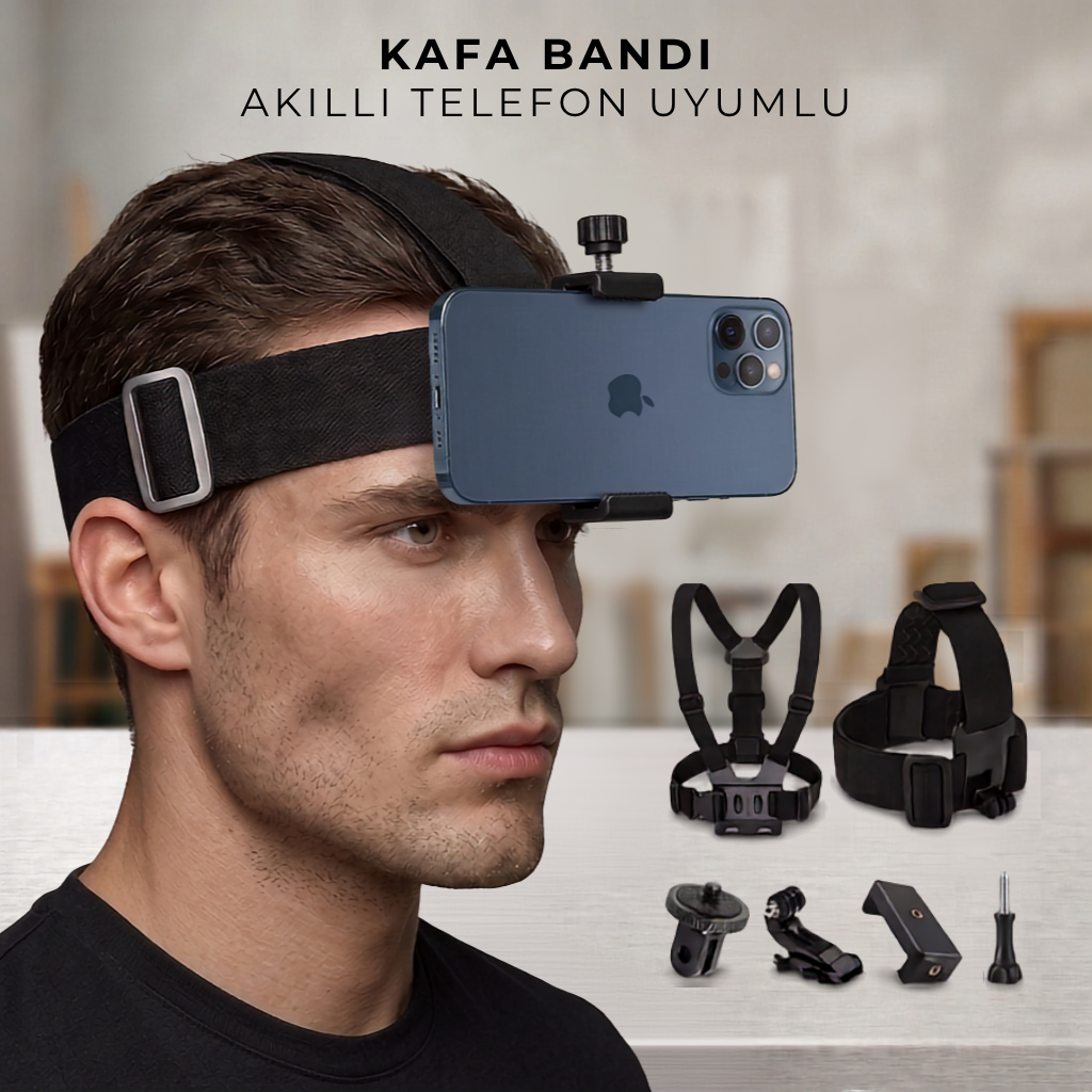 Telefon & Aksiyon Kamera Göğüs/Kafa Askı Seti (6'lı Full Set)