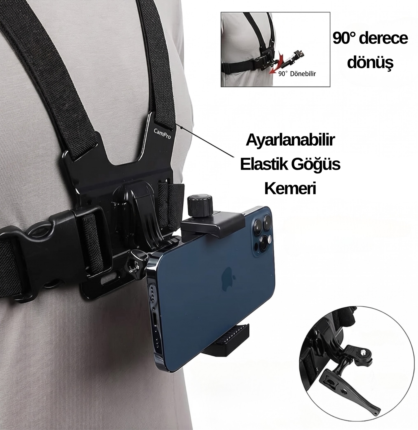 Telefon & Aksiyon Kamera Göğüs/Kafa Askı Seti (6'lı Full Set)