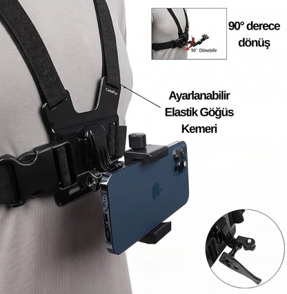 Telefon & Aksiyon Kamera Göğüs/Kafa Askı Seti (6'lı Full Set)